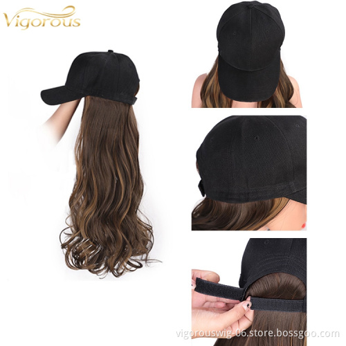 Synthetic wigs for black Women Long highlight Brown hair Baseball Hats Extensions body wave hair Wig